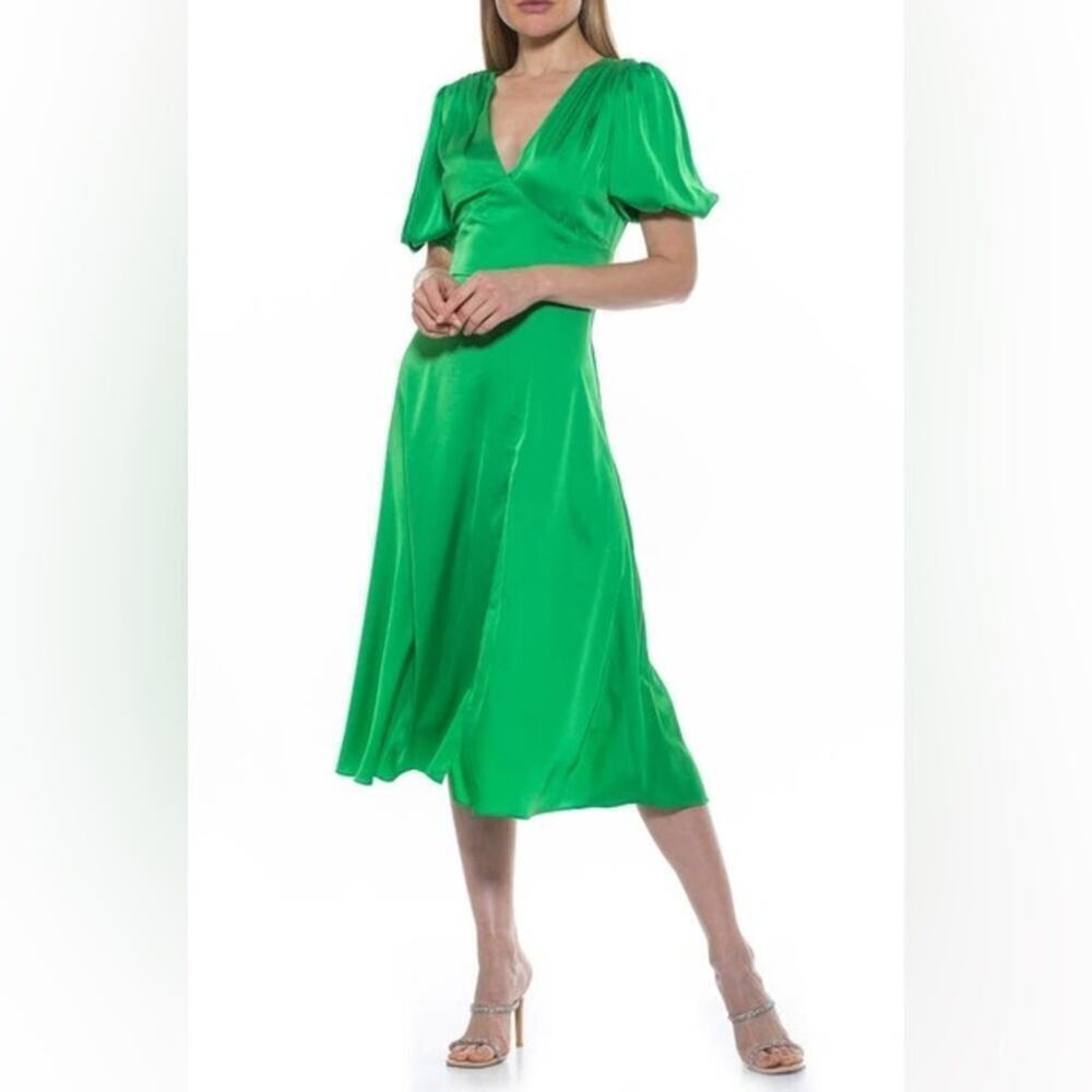 Alexia Admor V-Neck Puff Sleeve Midi Dress Size 8